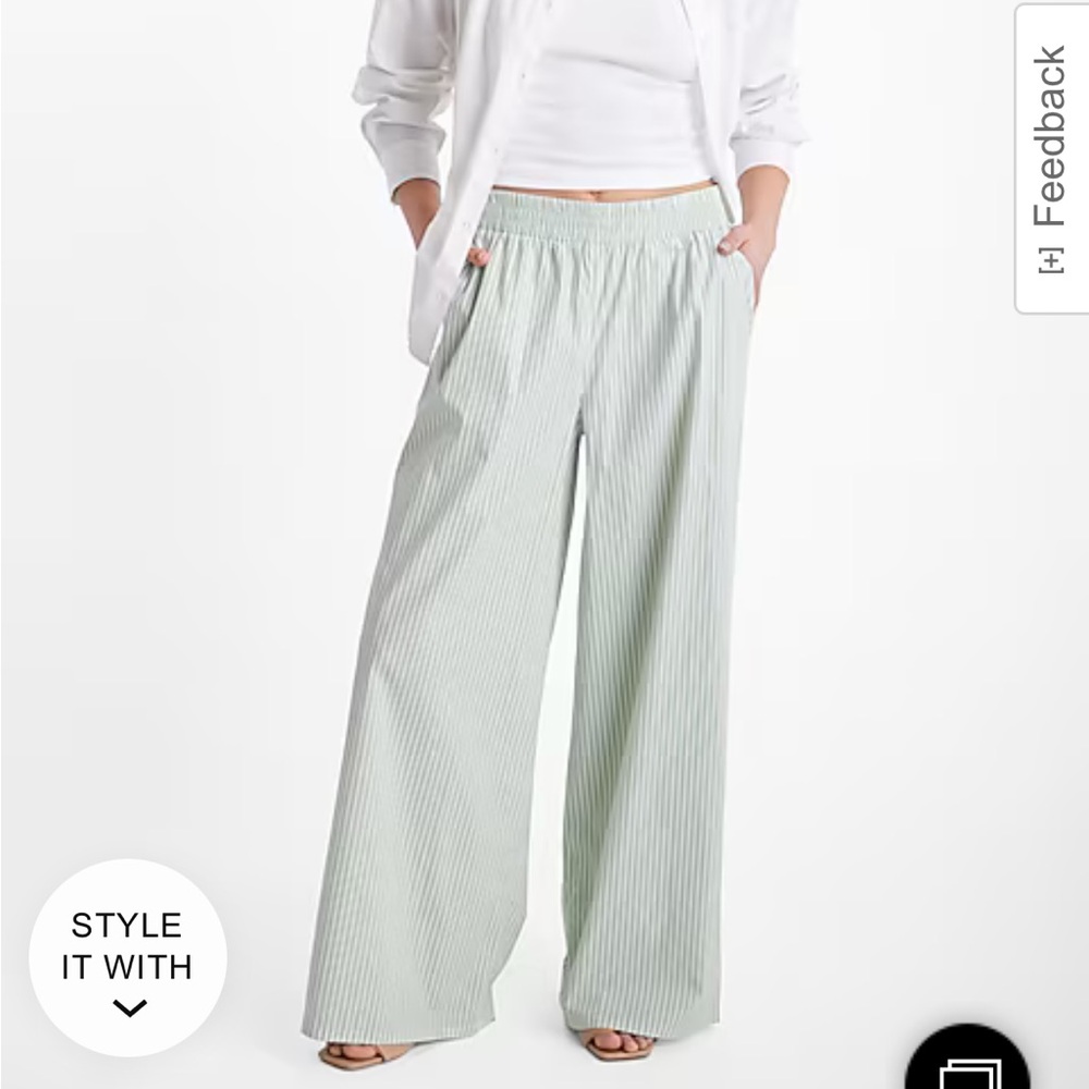 NWT Express High Waisted Poplin Striped Pull On Wide Leg Pant